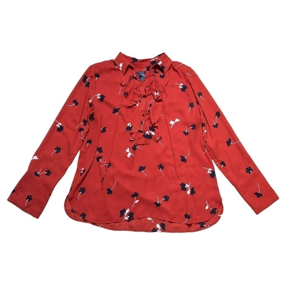 Ann Taylor Red / Orange Long Sleeve Floral Blouse US M